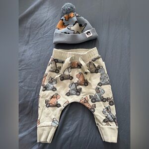 Huxbaby Dinasaur Print Pants and Pompom Hat